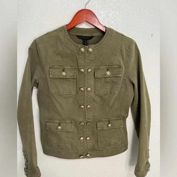 White House Black Market Olive Military Jacket Gold Buttons Utility Size 6 - Picture 3 of 15